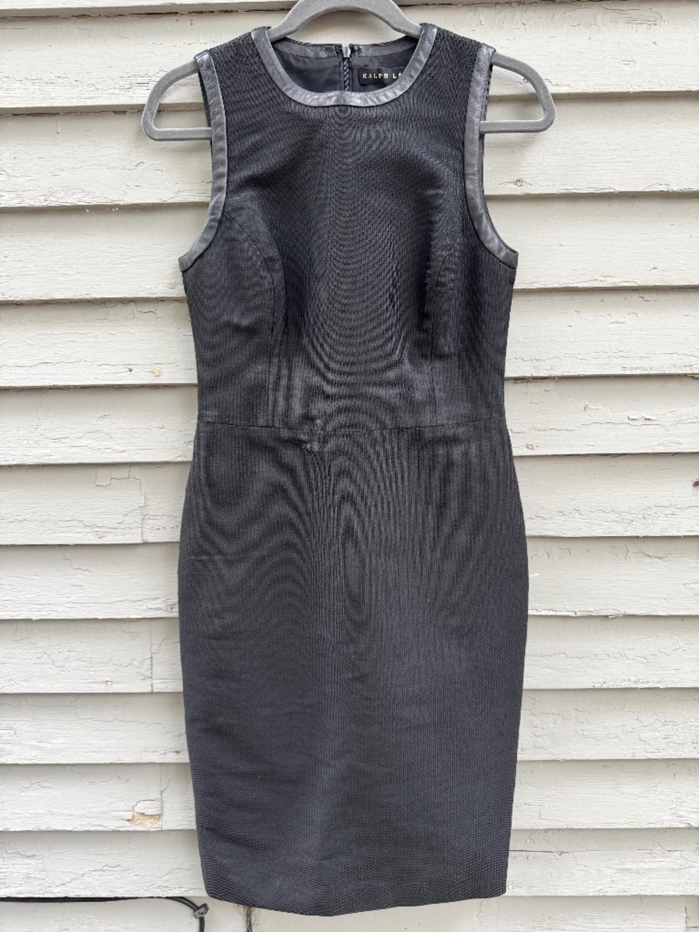 Ralph Lauren Black Label Sl Textured Black Sheath w/ Lamb Leather Trim Sz 6 EUC